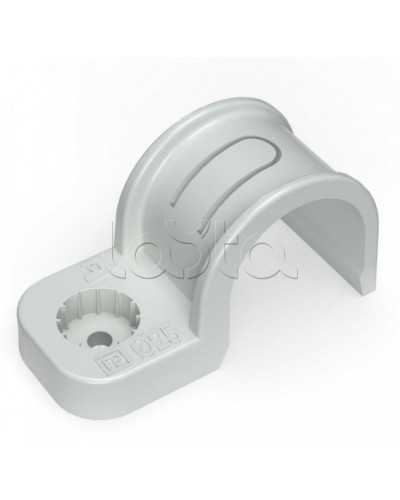Крепеж-скоба пластиковая односторонняя для прямого монтажа серая в п/э д25 Промрукав (PR13.0370) в Рубцовске Держатели, клипсы, скобы Pintop.ru