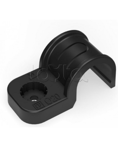 Крепеж-скоба пластиковая односторонняя для прямого монтажа черная в п/э д20 Промрукав (PR13.0373) в Рубцовске Держатели, клипсы, скобы Pintop.ru