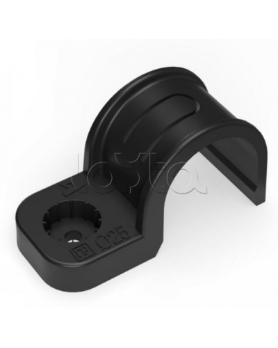 Крепеж-скоба пластиковая односторонняя для прямого монтажа черная в п/э д25 Промрукав (PR13.0374) в Рубцовске Держатели, клипсы, скобы Pintop.ru