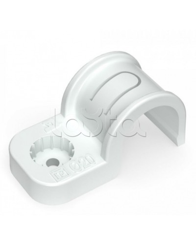Крепеж-скоба пластиковая односторонняя для прямого монтажа белая в п/э д20 Промрукав (PR13.0377) в Рубцовске Держатели, клипсы, скобы Pintop.ru