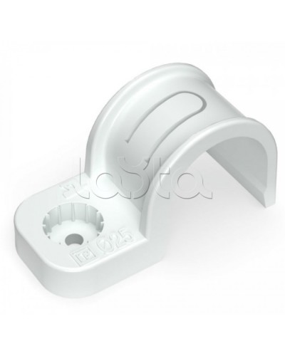 Крепеж-скоба пластиковая односторонняя для прямого монтажа белая в п/э д25 Промрукав (PR13.0378) в Рубцовске Держатели, клипсы, скобы Pintop.ru