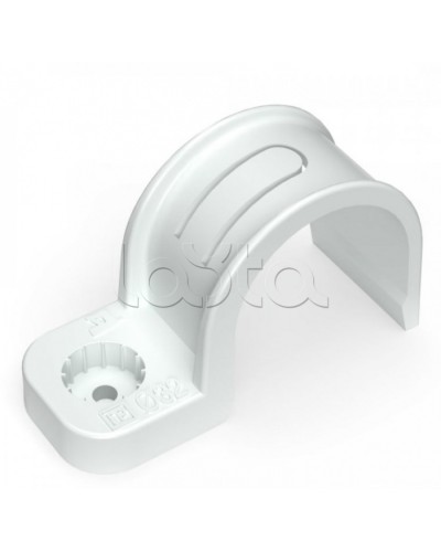 Крепеж-скоба пластиковая односторонняя для прямого монтажа белая в п/э д32 Промрукав (PR13.0379) в Рубцовске Держатели, клипсы, скобы Pintop.ru
