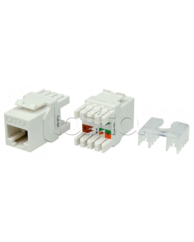 Вставка Keystone Jack RJ-45(8P8C) Hyperline KJ8-8P8C-C6A-180-WH в Рубцовске Модули Keystone Pintop.ru