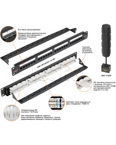 Патч-панель 19, 1U, 24xRJ45 NIKOMAX (NMC-RP24UD2-1U-BK) в Рубцовске Патч панель Pintop.ru