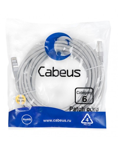 Патч-корд FTP, категория 6, F/UTP экранированный, LSZH, 10 м, серый Cabeus PC-FTP-RJ45-Cat.6-10m-LSZH в Рубцовске Патчкорды (медные) Pintop.ru