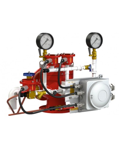 Узел управления с комбинированным приводом взрывозащищенный Спецавтоматика УУ-Д150/1,6(Р,Э24,Г0,07)-ВФ.У3.1 (вариант с отводом) в Рубцовске Устройства пуска водяного пожаротушения Pintop.ru