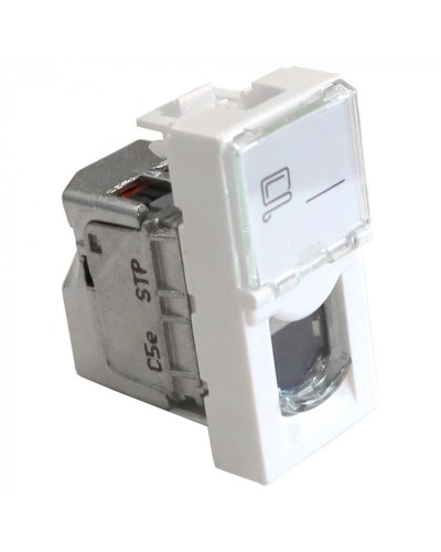 Вставка Mosaic 22.5x45, RJ-45 STP, кат.5e, со шторкой и увеличенным окном маркировки, белая LANMASTER LAN-SIP-22S5E-WH в Рубцовске Модули Keystone Pintop.ru